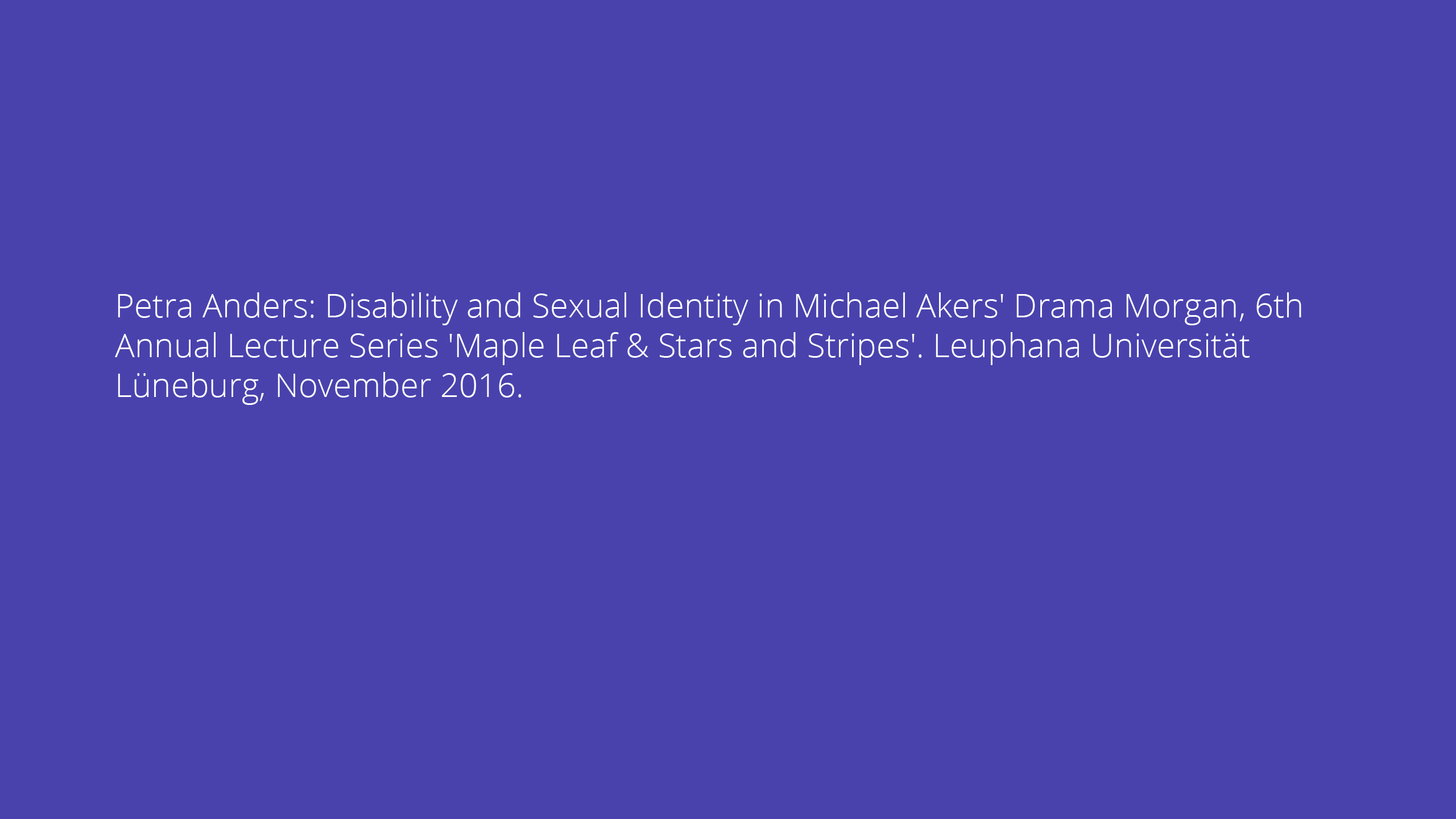 Petra Anders: Disability and Sexual Identity in Michael Akers' Drama Morgan