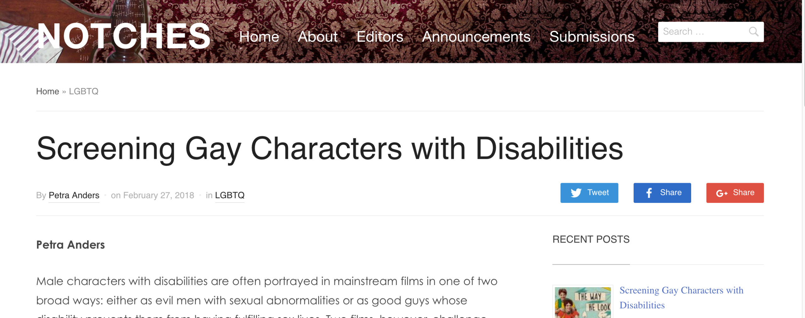 Screening Gay Characters with Disabilities